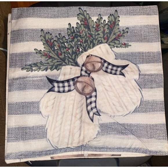 Set of 4 Christmas Pillow Throw Covers Zipper Farmhouse Tree Snowman Mittens - Picture 3 of 6